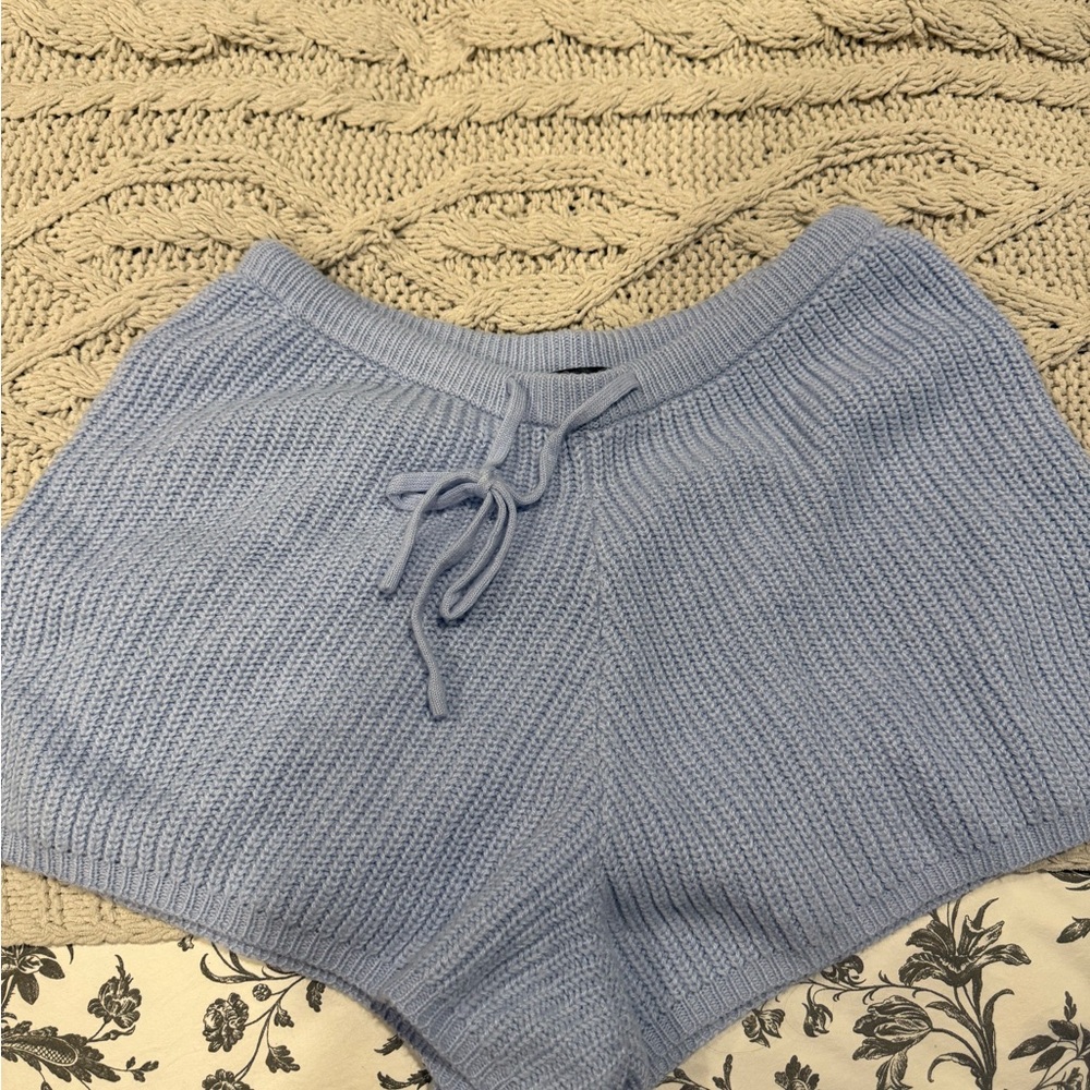 White Fox Boutique Light Blue Knit Athletic Shorts